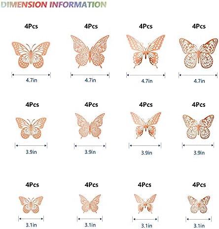 SAOROPEB 3D Butterfly Wall Decor, 48 Pcs 4 Styles 3 Sizes, Removable Metallic Wall Sticker Room Mural Decals for Kids Bedroom Nursery Classroom Party Decoration Wedding Decor DIY Gift (Rose Gold) | 4 Styles 3 Sizes, Removable Metallic Wall Sticker Room...