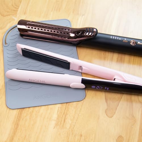 ANGENIL Silicone Heat Mat for Hair Tools - Flat Iron and Curling Iron Mat Heat Resistant for Counter, Heat-Resistant Flat Iron Travel Essentials Case, Vanity Organizer, Grey, Normal Size 9" x 6.5"