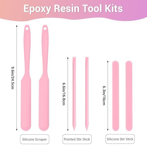 Gartful 6PCS Silicone Stir Sticks Kits, 2pcs Spatula Scraper, 2pieces Large Silicone Sticks, 2pack Pointed Stir Rods, Reusable DIY Craft Tool for Mixing Resin, Paint, Liquid, Pink