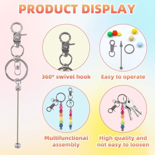 48 Pcs Beadable Keychains Bars bulk - 24 Silver DIY Metal Beaded Keychain Making Kit + 24 Bags Included, Bead Keychain Supplies,Blank Key Chain, Perfect for Women, Men, Mother's Day, Birthday Gift