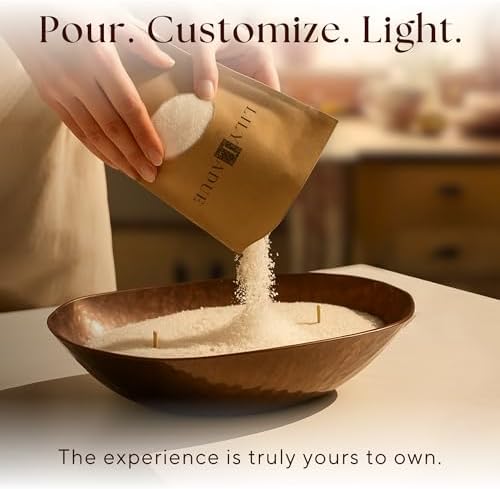 LILY LADUE Sand Candle Kit - 1Lb/16Oz Pearled Candles Sand and Wicks (24) with Bronze Holder, Unscented Aroma Beads, Reusable Pearled Candle Wax for DIY Home Kit, Powder Beads Refill Available