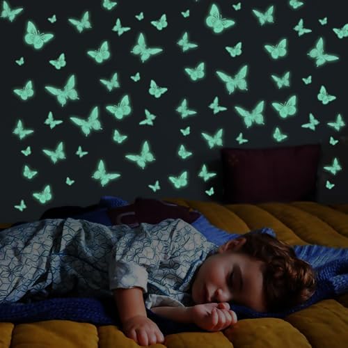 SAOROPEB Glow in The Dark 3D Butterfly 24 Pcs 3 Sizes, Luminous Butterfly Stickers for Ceiling or Wall, Glow in The Dark Party Supplies, Removable Luminous Stickers for Kids Babys Nursery (Green) | 3 Sizes, Luminous Butterfly Stickers for Ceiling Wall,...