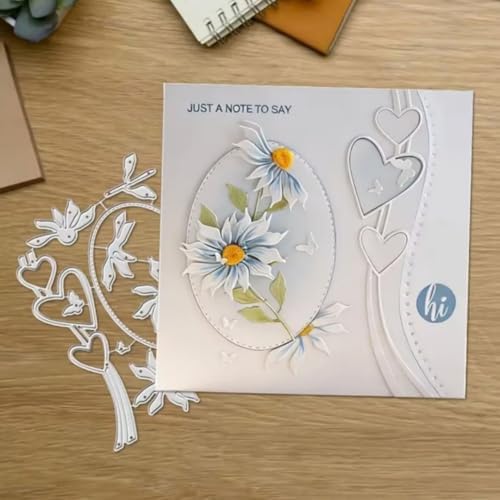 Scrapbooking Die-Cuts for Card Making, Christmas Metal Cutting Dies, Paper Craft Punch Template, Background Embossing Stencils, DIY Album Décor (Heart Bouquet Round Frame-14x9.8cm)
