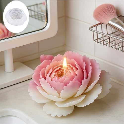 Konrisa Large Flower Epoxy Resin Molds for Candle Making, 3D Moutan Silicone Candle Molds Handmade Aromatherapy Candle Molds for Resin