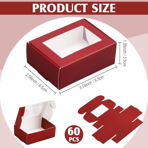 Zonon 60 Pcs Soap Boxes for Homemade Packaging, Mini Kraft Boxes with Window for Bakery Candy Soap Making Gift Packaging, 3.7x2.6x1.4 Inch (Burgundy)