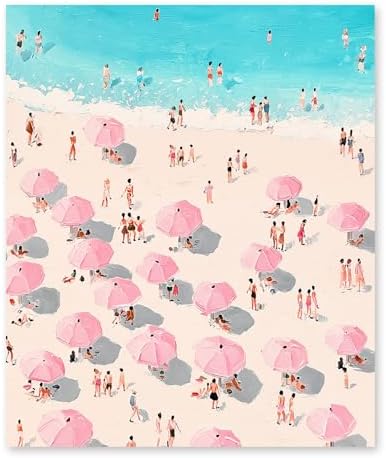 RLTXBUK Coastal Beach Diamond Art Kits, Pastel Pink Summer Ocean Seaside Landscape Gem Diamond Painting Art Kits for Kids Adults Beginners, Coastal Granddaughter Room Decor, 9.8x11.8 Inch