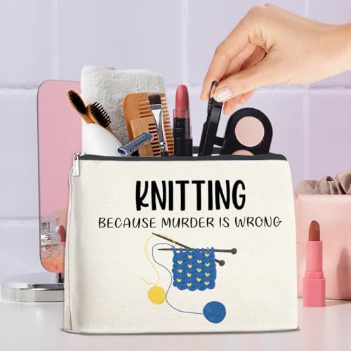 Knitting Makeup Bag Funny Crochet Gifts, Crocheting Gifts for Crochet Lovers Knitters Women, Knitting Supplies Cosmetic Pouch