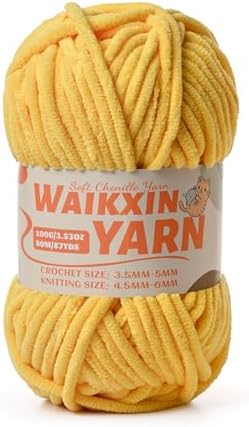 (Light Yellow) Super Soft Fuzzy Chenille Chunky Yarn for Crocheting, 100g (87yds) Fluffy Velvet Yarn for Hand Knitting Baby Blankets Weaving Craft
