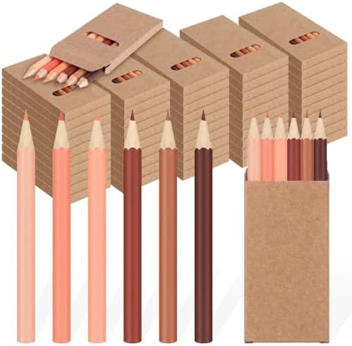 Ctosree 50 Packs Mini Colored Pencil Bulk 6 Per Box, Skin Tone, 3.5''