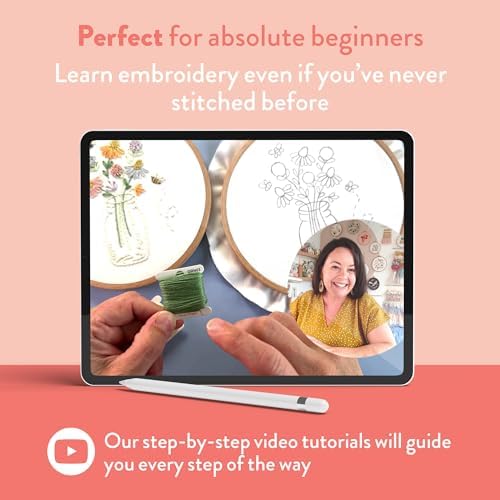 Clever Poppy Bee Happy Beginner Embroidery Kit – Easy Embroidery Kit for Beginners with Hoop, Thread & Patterns – Hand Embroidery Kit for Adults and Teens – Complete Embroidery Starter Kit