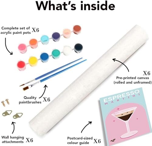 6 Pack Paint by Numbers Kit for Adults Beginners - Cocktail Adult Paint by Number Kits on Canvas Without Frame, DIY Cocktail Acrylic Oil Number Painting Kits for Gift Home Wall Decor 8x12 Inch