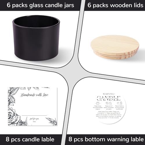 6-Pack 16 oz Candle Jars - Frosted Black Glass with 3 Wicks, Empty Containers for Candle Making