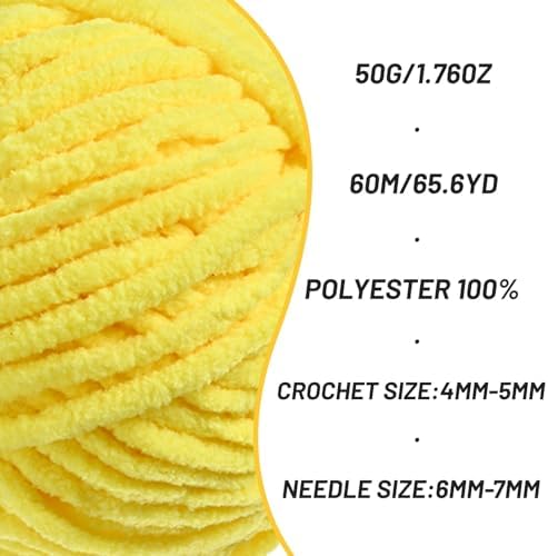 4 Packs Plush Chenille Chunky Crochet Yarn - Baby Yarn for Crocheting Soft - Velvet Yarns Knitting for Blankets Crafts - Fluffy Amigurumi Yarns 200g/262.5yds (4 Yellow)