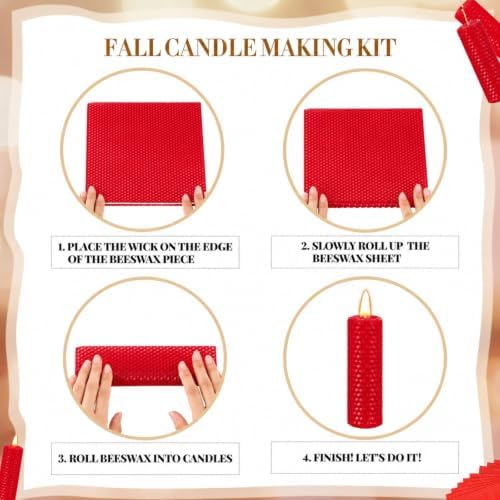 Yuntau 24 Pcs Beeswax Candle Making Kit, 8 x 8 Inches, Red