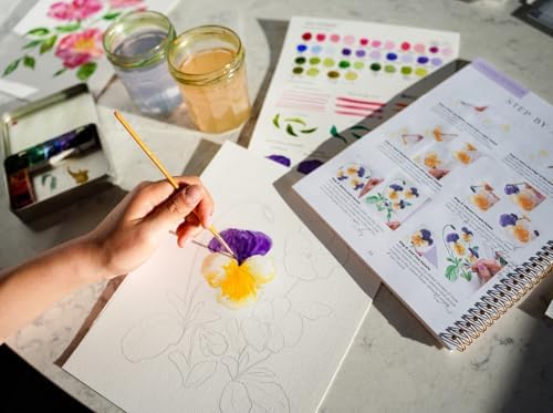Wildflower Watercolor Workbook with Real Cold Press Cotton Watercolor Paper, Pre-Outlined Designs, Step-by-Step Instructions & Online Videos – Premium Botanical Art Book for Adults & Beginners