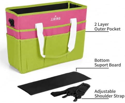 JJRING Craft Organizer Tote Bag Large Art Storage Caddy Bright Green&Red | With Multiple Pockets For Sewing, Scrapbooking, School, Medical, And Office Supplies
