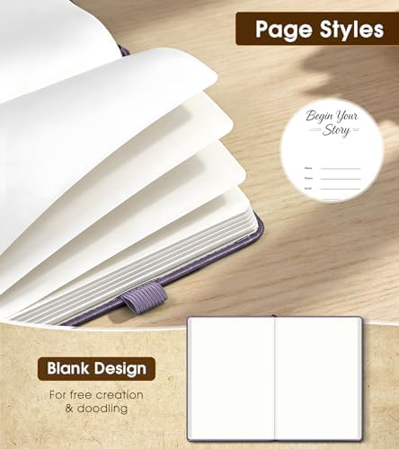 Journal Notebook, A5 Leather Hardcover Blank Sketchbook, 160 Pages, 180° Lay-Flat Binding, 100 GSM Thick Paper, for Sketching, Drawing, Art Journaling & Creative Writing (Purple)