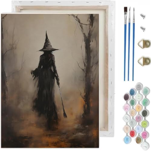 Halloween Paint by Numbers Kit for Adults-Witch,Oil Painting 10x12In