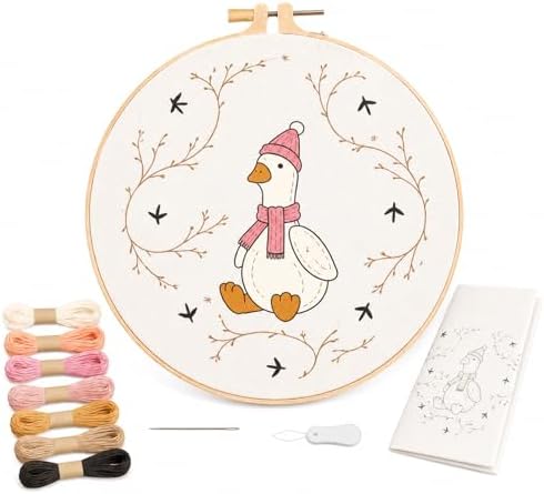 secrncy Goose Embroidery Kit for Beginners with Pre-Printed Fabric