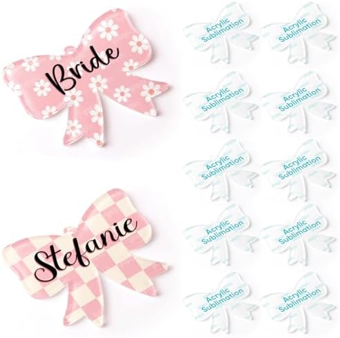 YOPPIX 10 Pcs Sublimation Bow Blanks, Sublimation Acrylic Bow Blanks Keychain for Heat Transfer Keychain Luggage Tag Baggage Handbag Travel Suitcase Tags, Home Gift Crafts Supplies