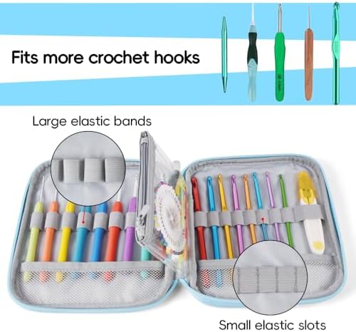 Crochet Hook Case,Portable Zipper Storage Organizer Bag for Crochet Hooks, Knitting Needles, Project & Sewing Supplies, Lightweight,Easy to Hold (No Accessories Included).Blue Summer Flower