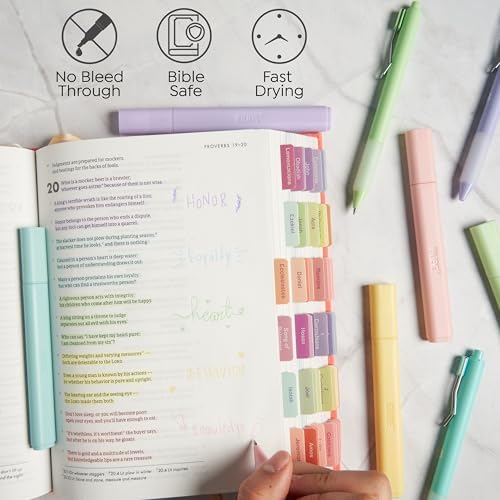 BLIEVE - Aesthetic Highlighters and Gel Pens With Soft Ink and Chisel Tip, Bible Highlighters and Pens No Bleed, Dry Fast Easy to Hold, for Bible Journaling Planner School Supplies (CANDY)