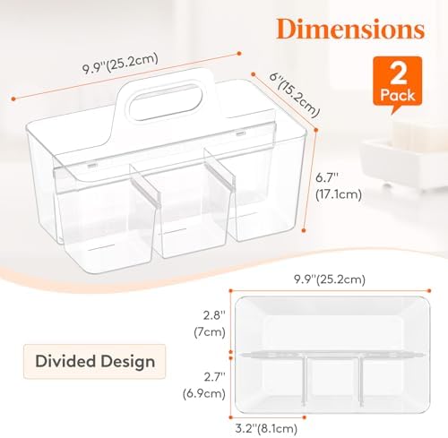 Lifewit Art Supply Caddy with Handle, Plastic Craft Storage, Clear, 2 Pcs
