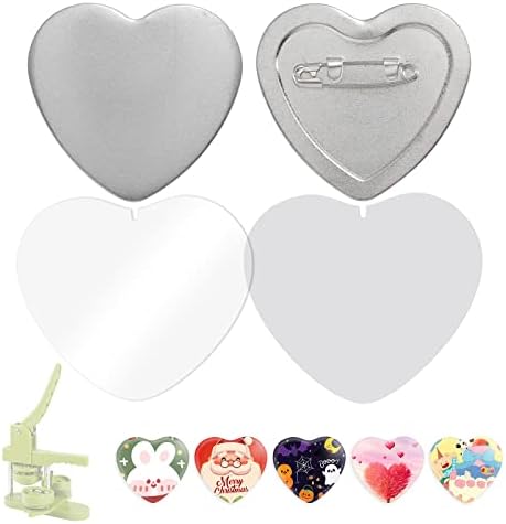BEAMNOVA 100 Sets of Heart-Shaped Metal Button Supplies for Pin Maker