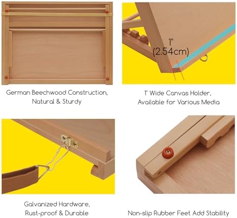 MEEDEN Wooden Tabletop Art Easel: A3 Wooden Tabletop Easel for Painting | Adjustable Drawing Sketching Board with Shoulder Strap - Portable Beechwood Desktop Easel Stand for Adult, Artist, Student