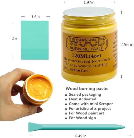 Wood Burning Paste Pen Kit 8pcs, 4OZ Wood Burning Gel with Pen, 6pcs Squeegees, Heat Activate Paste for Craft Stencil, Etching Cream Wood Burning Design for Beginners DIY on Wood, Canvas, Denim