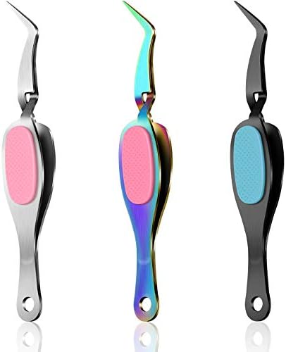 Honoson 3 Pcs Craft Tweezers Cross Locking Precision Curved Tweezers Soft-grip Stainless Steel Tool Pointed Tip Cutting Pliers for DIY Craft Jewelry Eyelash Extensions Nail Beading Tool
