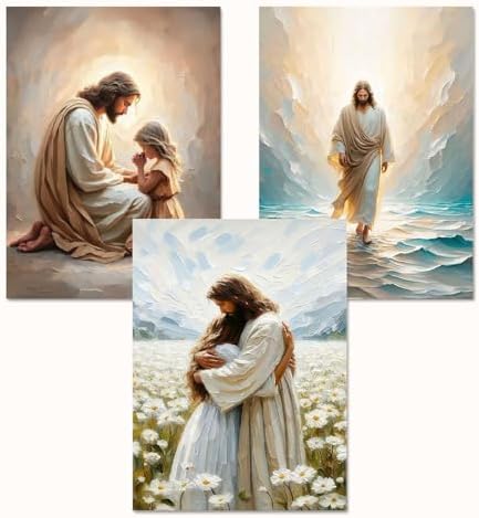 3 Pack Jesus Paint by Numbers Kit for Adults Framed Canvas, Frameworkless