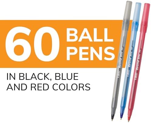 BIC Round Stic Xtra Life Assorted Ink Ballpoint Pens, 60-Count, 1.0mm
