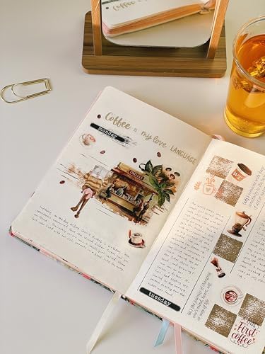 WT Caffeine Canvas Wide Washi Tape, Single Roll, Original Designs, Watercolor Vintage Cafe Paper Tape, Coffee Theme for Journals, Scrapbooks, Bujo Planners, DIY Crafts Supplies