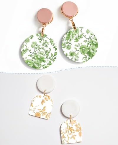 Puocaon Flower Clay Transfer Paper - 20 Pcs Traditional Chinoiserie Art Design Transfer Sheets for Polymer Clay Colorful Floral Earrings Design Jewelry Making