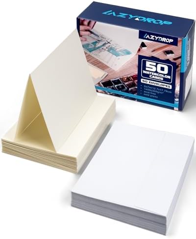 Watercolor Cards and Envelopes Set, 50 Folded Blank 5x7 Inch Greeting Cards