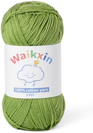 100% Cotton Yarn for Crocheting,Baby Yarn for Crocheting Soft,5 Ply Milk Cotton Yarn,#2 Sport Weight Cotton Yarn,3.52oz/262.4yds Amigurumi Yarn for Puzzle,Clothes&DIY Crafts.(Grass Green)