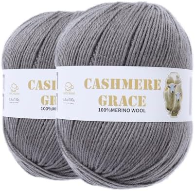 100% Pure Natural Merino Wool Yarn (4ply) - Each Ball 3.5 OZ/Approximately 320 Yards - Hand-Knitting/Crochet/Knitting - Soft and Non-irritating [2 Ball Set] (Dark Gray)