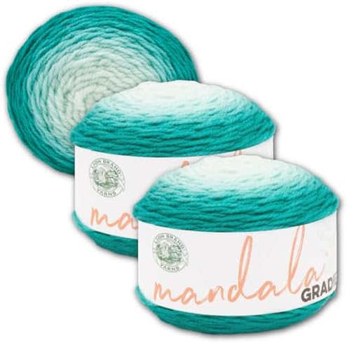 Lion Brand Yarn, Mandala Gradient Variegated Yarn, Seagreen, Green, 3 Pack