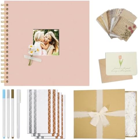Vienrose Scrapbook Album Gift Set, 10x10 Inch, 80 White Pages, Pink