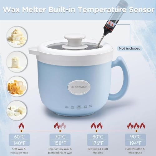 OFFNOVA Wax Melter 1.2L, 35OZ Candle Making Kit with Pouring Spout Suitable for Candle DIY Hobbyist Wax Warmer, Easy to Clean, Gift for Woman Man, Blue (Candle Melting Pot)