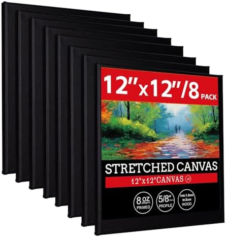 12x12 Stretched Black Canvases for Painting