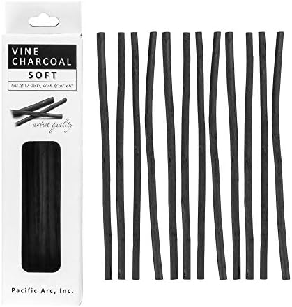 Pacific Arc Artist Vine Charcoal, Soft, Black 12 Pieces, Artist Vine Charcoal Sticks, Extra Soft and Smooth Drawing Charcoal