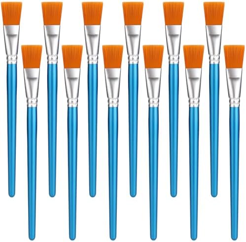 12 PCS 3/4 in Flat Paint Brushes for Acrylic Painting, Bulk Paintbrushes for Acrylic Paintings, Watercolor Paint Brush for Kids Adults Oil Detail Body Face Art