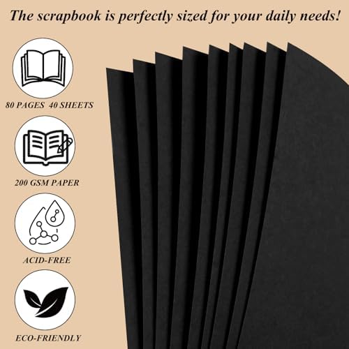 Joyberg Scrapbook 80 Pages, Scrapbooking Supplies 8 x 8 In, Scrapbook Album Suitable for Album Memory Book Wedding, Anniversary Family, DIY Craft Projects (Black)