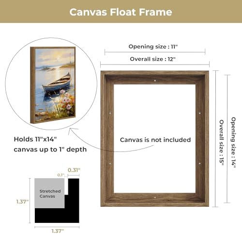 Venusmiles Canvas Frame 11x14 Frame for Canvas Painting Floating for 1" Deep, Floater for Canvas Artist Panel Oil Painting Wall Art Décor, Vertical or Horizontal Picture Wall Decor, Natural