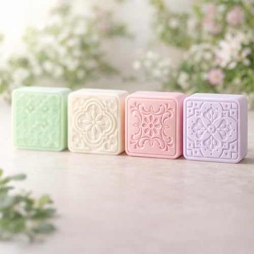 2Pack Embossed Floral Silicone Soap Mold Square Handmade Soap Making Mold Square Silicone Mold Vintage Floral Embossed Mold Handmade Soap Mold for Soap Candle Lotion Bath Bombs Resin Cake Chocolate
