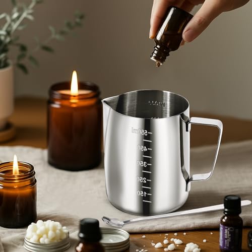 Blingfun Candle Making Pouring Pot, Stainless Steel Wax Melting Pot with Candle Wicks, Wick Stickers & Holder for Scented Candle Making and Wax Crafts