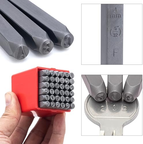 NEIKO 02632A Number and Letter Punch Set with Heat-Treated Steel Punches, Imprinting & Arts and Crafts, 5/32" (4 MM) Shaft, 36 Pc Stamp Set, Uppercase Letter & Number Punch Set (A-Z / 0-8 / "&")