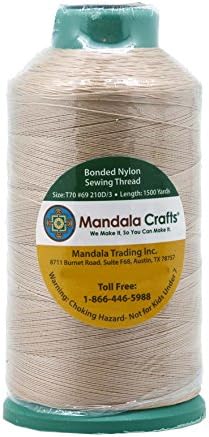 Mandala Crafts Size 69 210D T70 Cream Bonded Nylon Thread, 1500 YDs